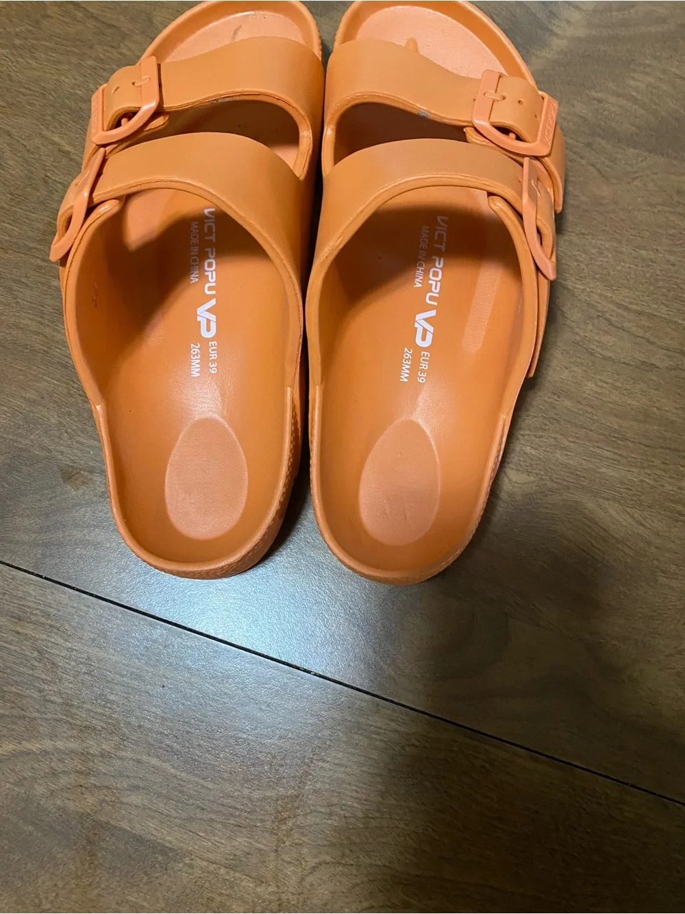 Women’s Double-Buckle Slide Sandals in Orange